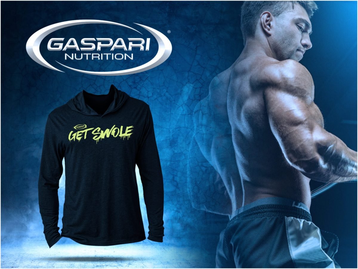 GASPARI NUTRITION GET SWOLE BLACK LIGHTWEIGHT HOODIE (DŽEMPERIS)