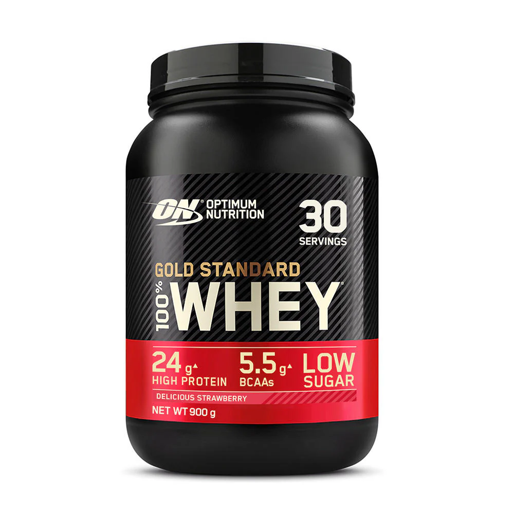 braškė 900 g OPTIMUM NUTRITION GOLD STANDARD 100% WHEY