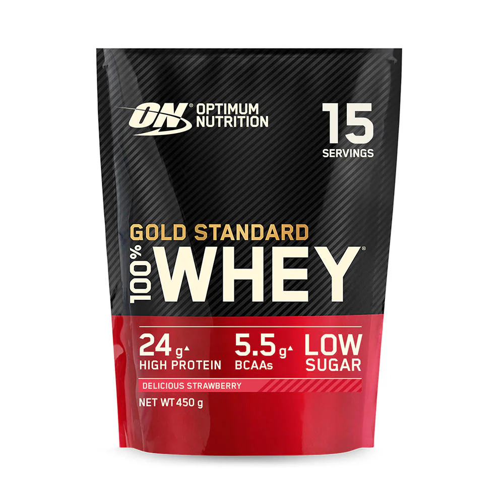 braškių 450 g OPTIMUM NUTRITION GOLD STANDARD 100% WHEY